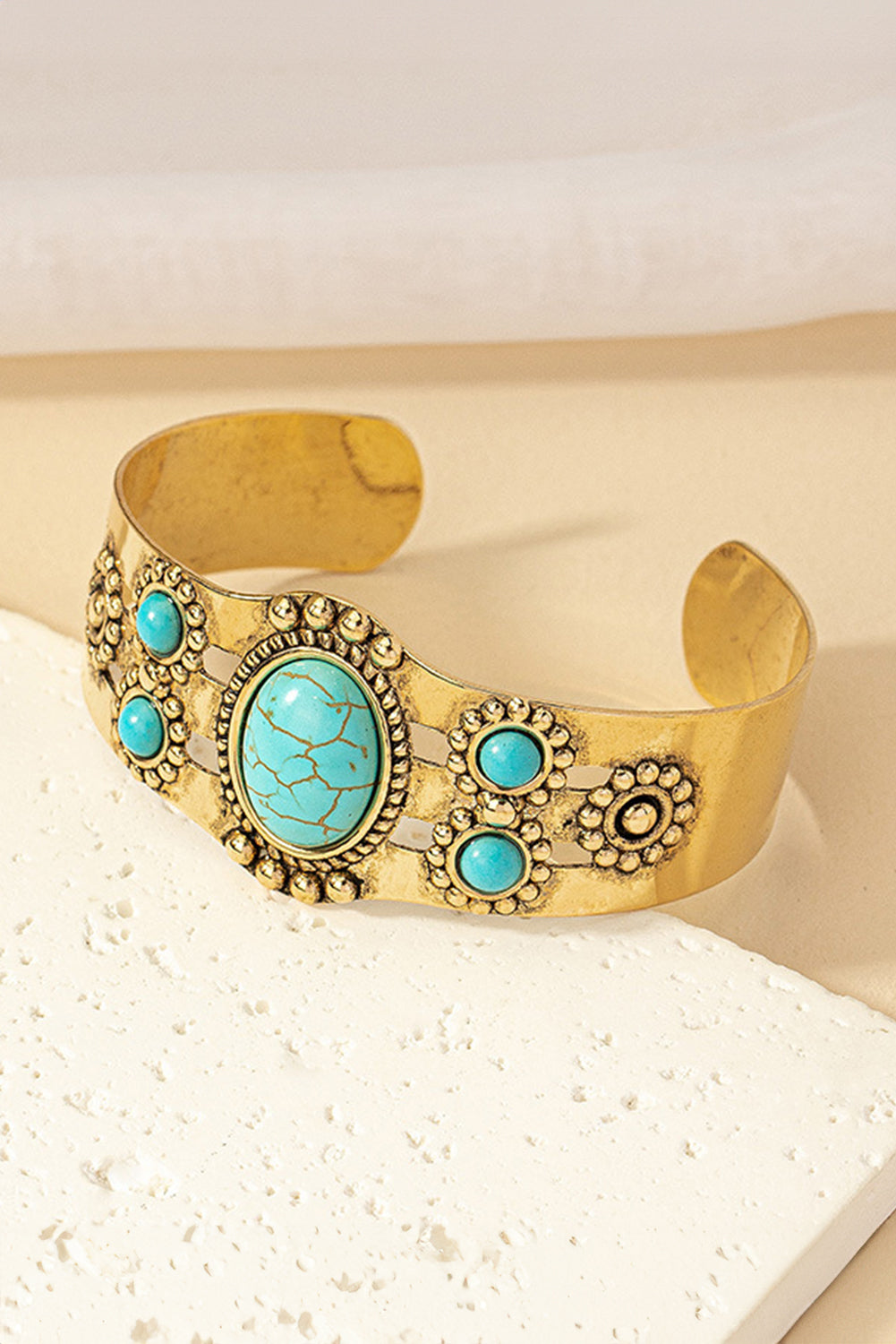 Gold Plated Western Boho Faux Turquoise Cuff Bracelet