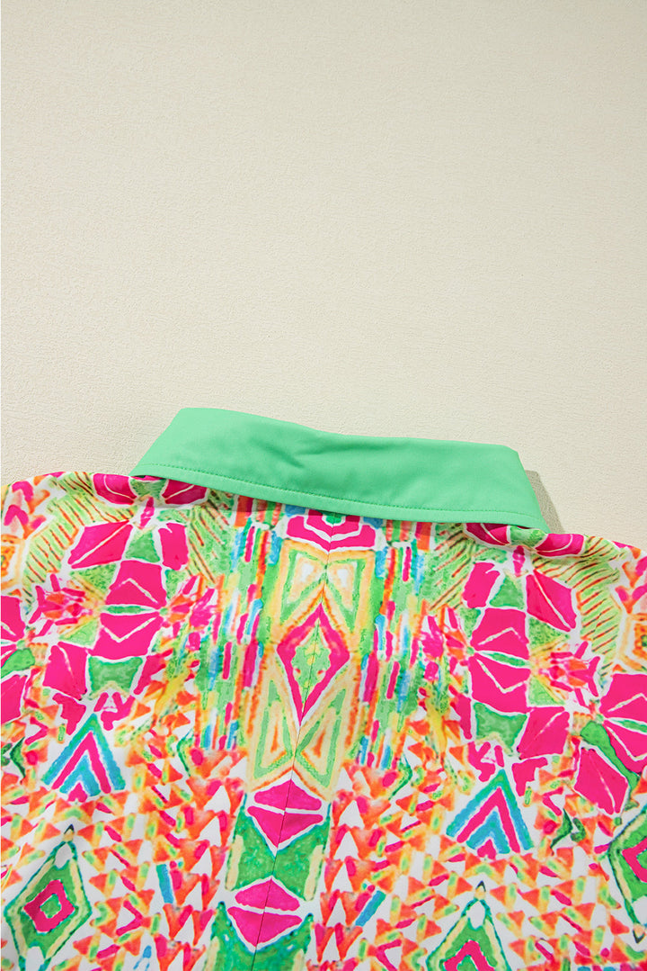 Geometric Neon Print Contrast Short Sleeve Shirt Dress