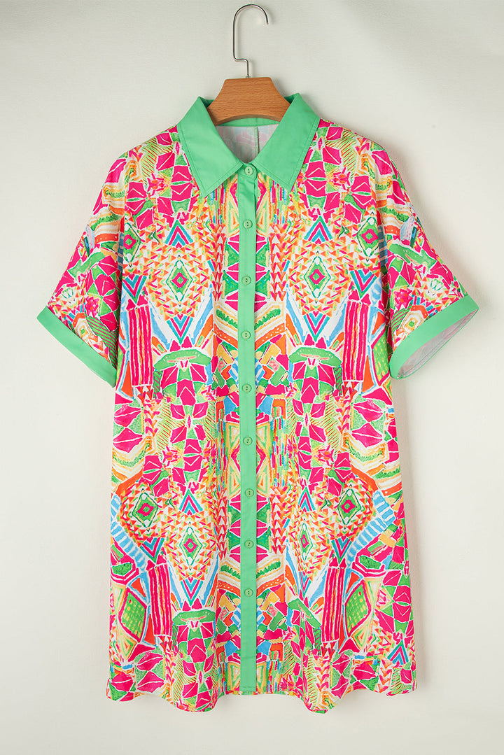 Geometric Neon Print Contrast Short Sleeve Shirt Dress