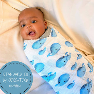 LollyBanks Whale Print Muslin Swaddle Blanket