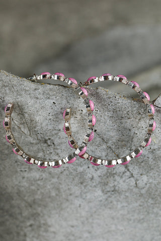 Pink Scalloped Faux Gem Inlay Hoop Pierced Earrings