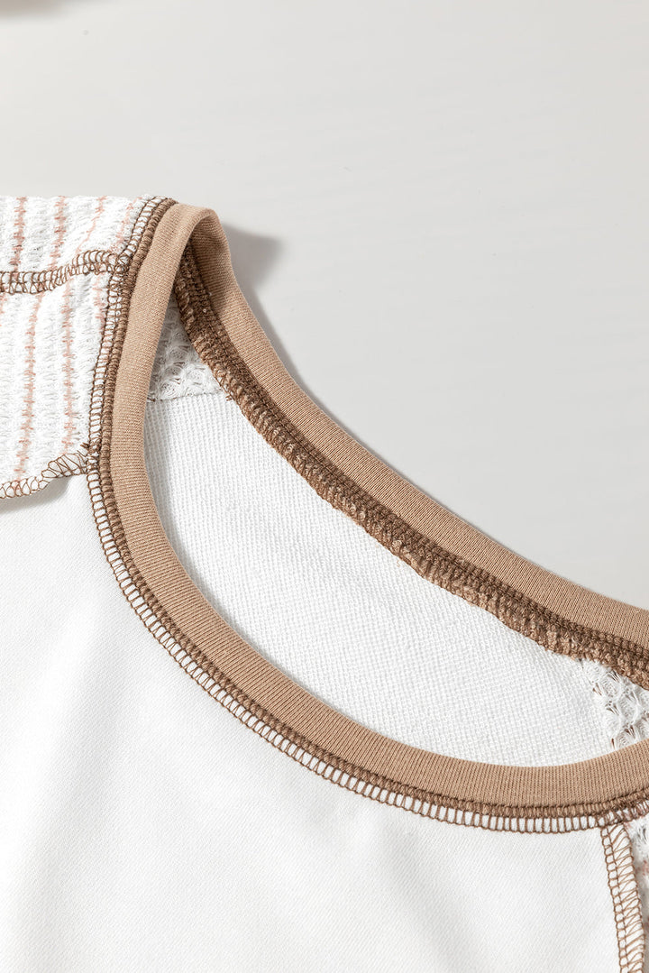 Mocha & White Striped Sleeve Raglan Patchwork Top