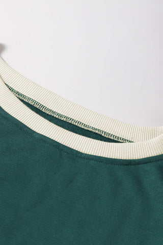 Mallard Green Color Contrast Loose Pullover and Lace-up Waist Skort Set