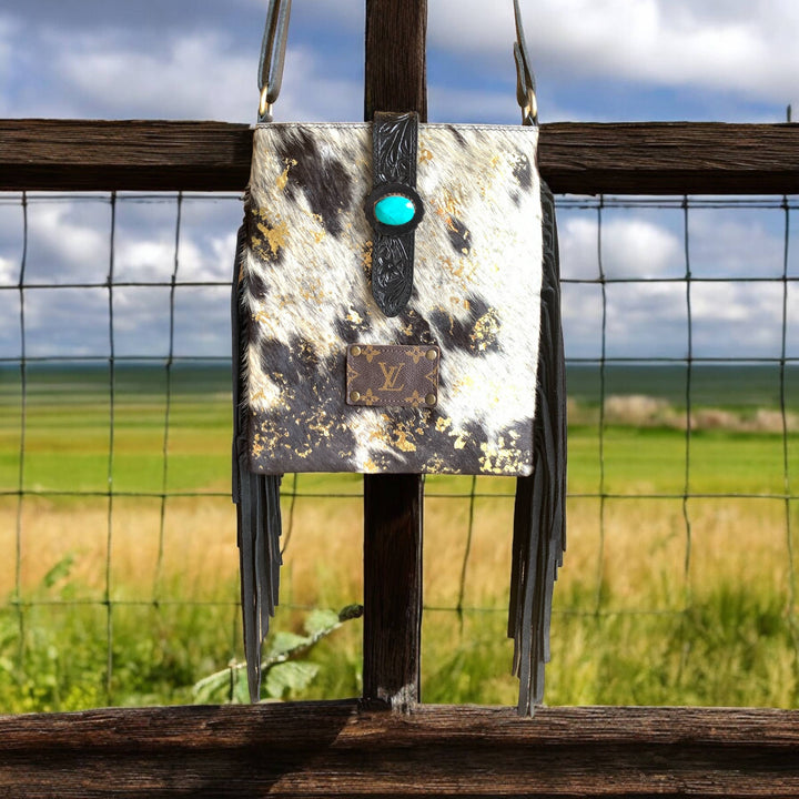 LV Logo Cowhide Medium Fringe Crossbody Bag