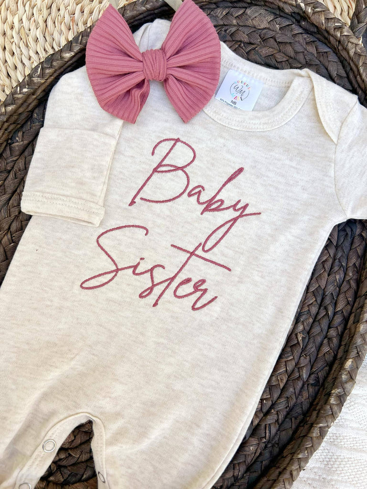 "Baby Sister" — Embroidered Oatmeal Onsie🎀