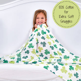 LollyBanks Lucky Shamrock Muslin Swaddle Blanket