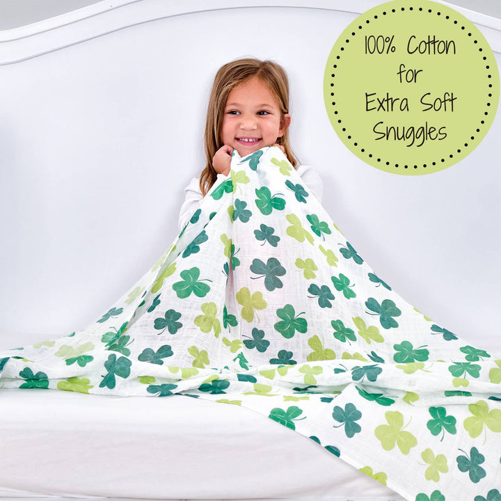 Lucky Shamrock St. Patrick's Day Muslin Swaddle Baby Blanket