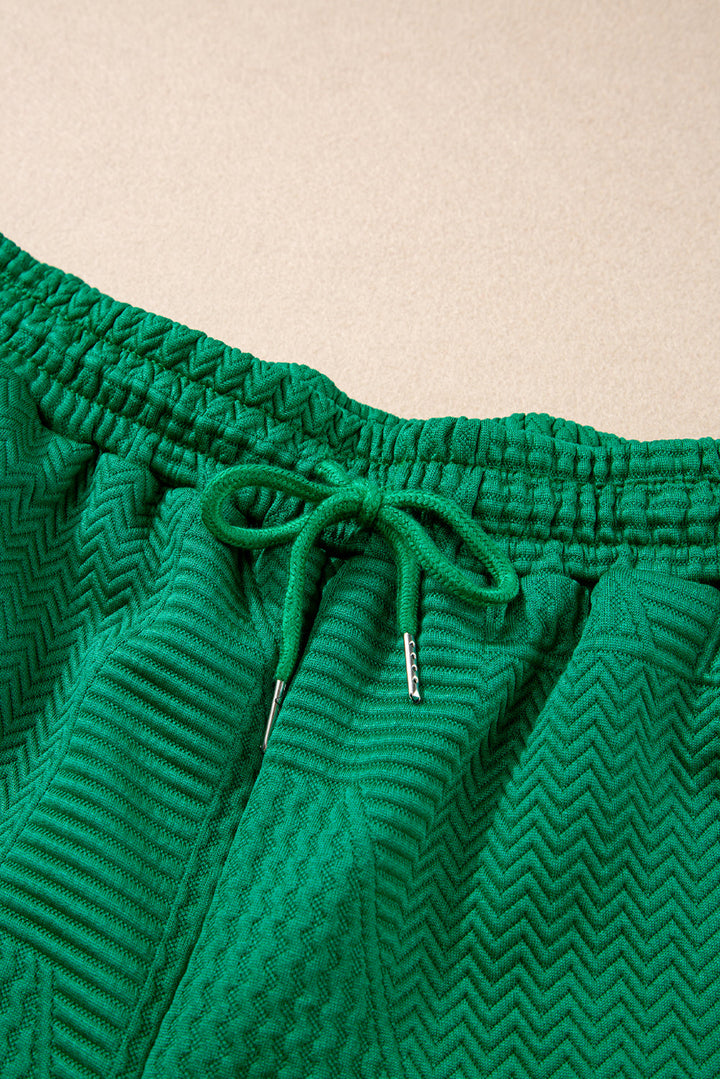 Emerald Green Textured Ruffle Sleeve Top and Drawstring Shorts