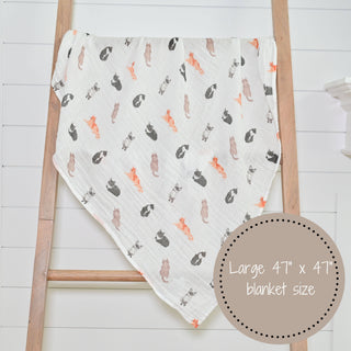 LollyBanks Here Kitty Kitty Muslin Swaddle Blanket