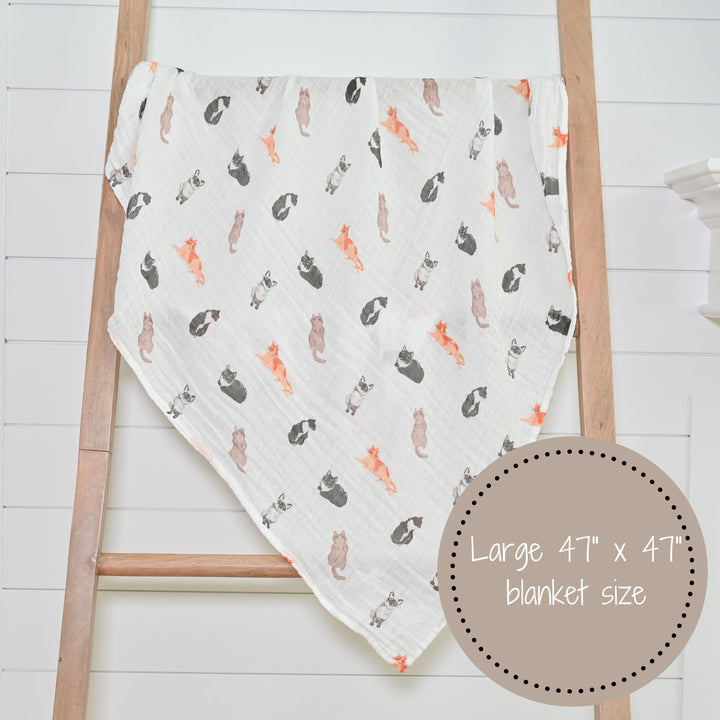 Here Kitty Kitty Muslin Swaddle Baby Blanket