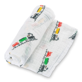LollyBanks Choo-Choo Train Muslin Swaddle Blanket