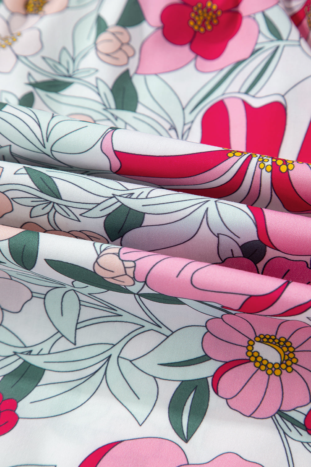 Floral Print Green Stripe Ruffles Contras Trim Cap Sleeve Blouse