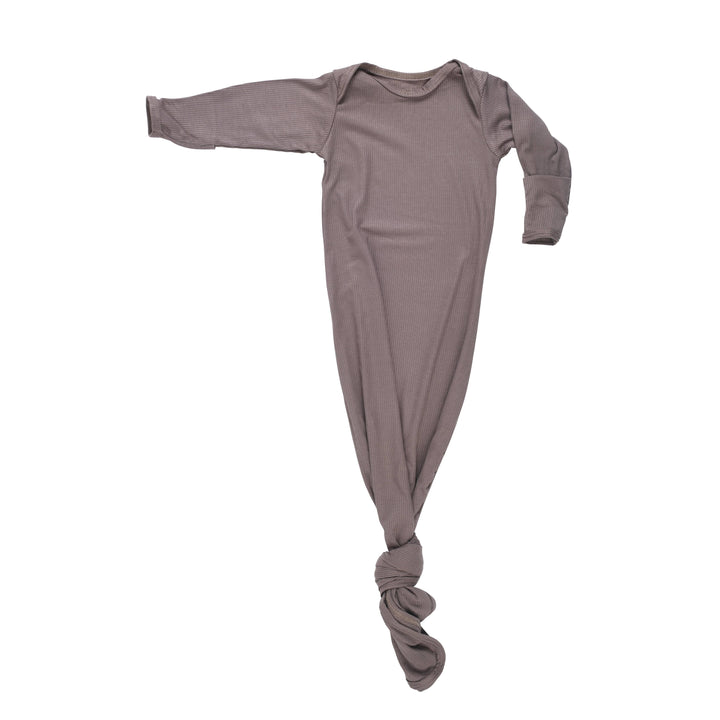 Bamboo - Ribbed Cocoa Brown Ribbed Knotted Gown & Hat