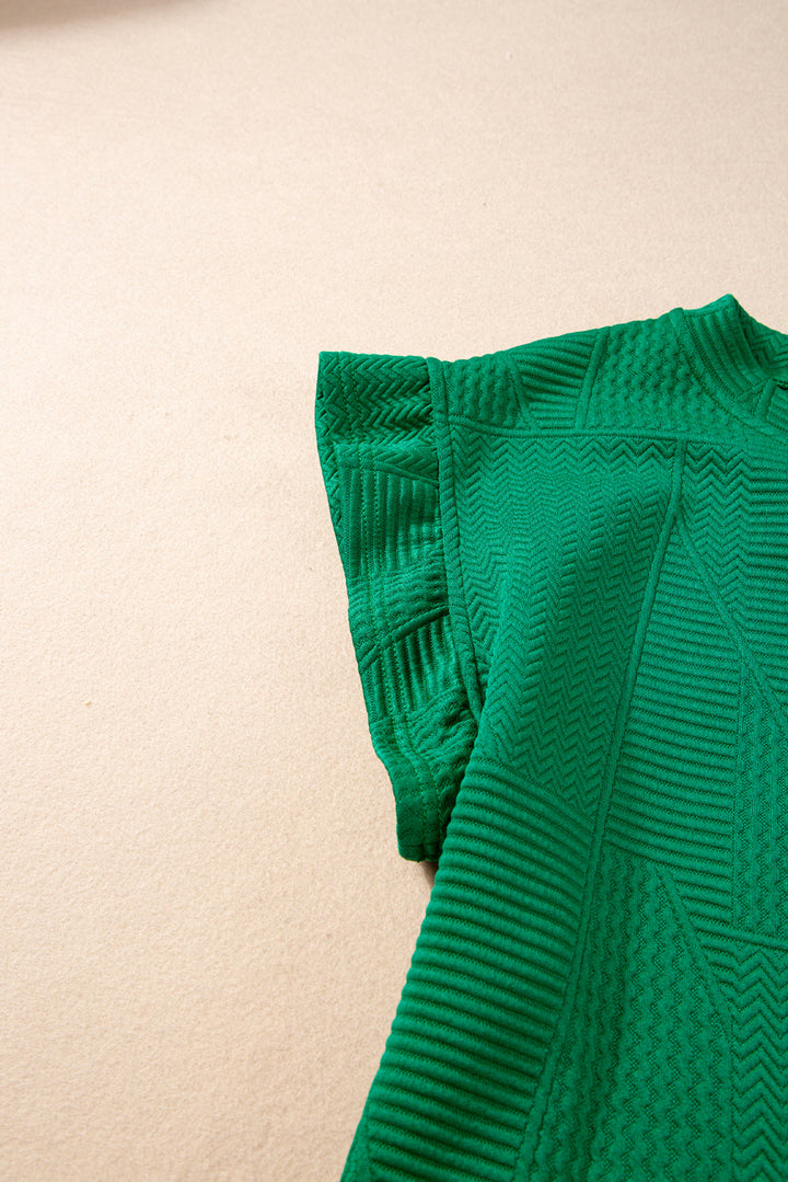 Emerald Green Textured Ruffle Sleeve Top and Drawstring Shorts