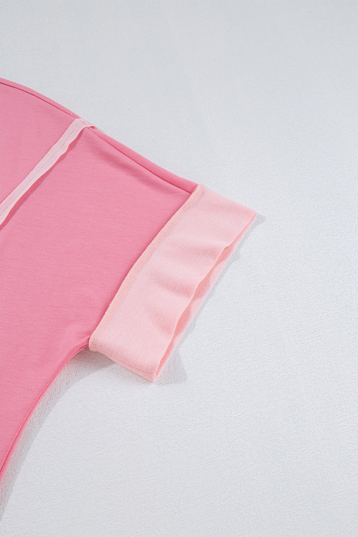 Rose Blossom Half Sleeve Raw Seam High Low Side Split Top