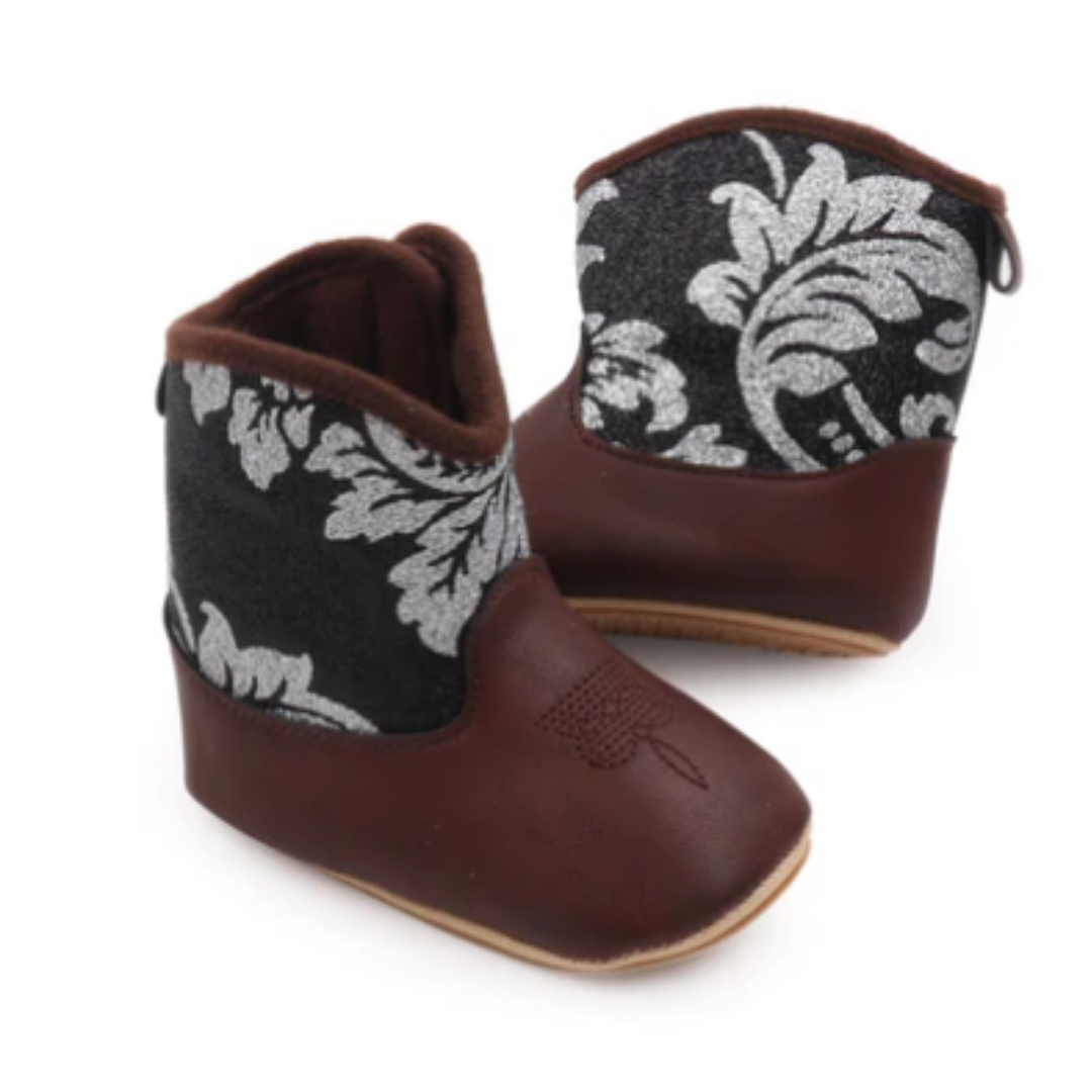 Sparkly Infant Girls Western Boots With Velcro Closure 6-12 Months