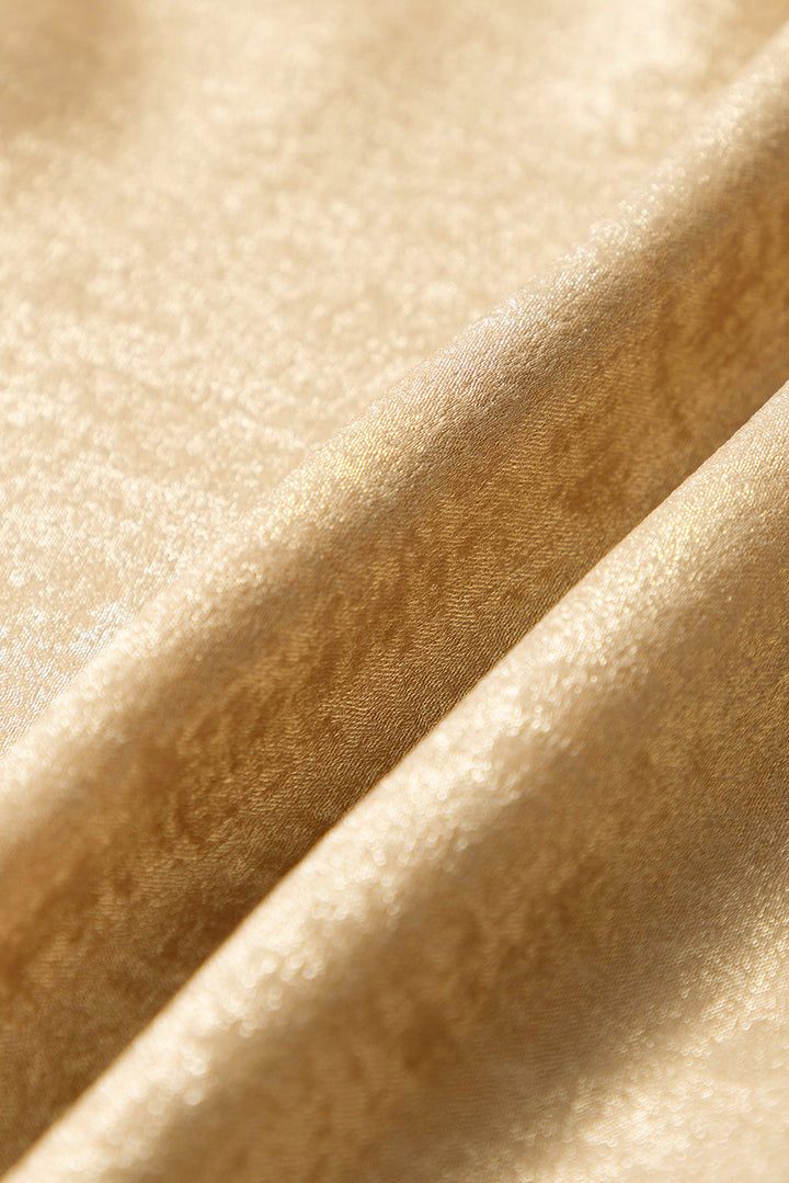 Gold Metallic Ruched Sleeve Back Knot Blouse