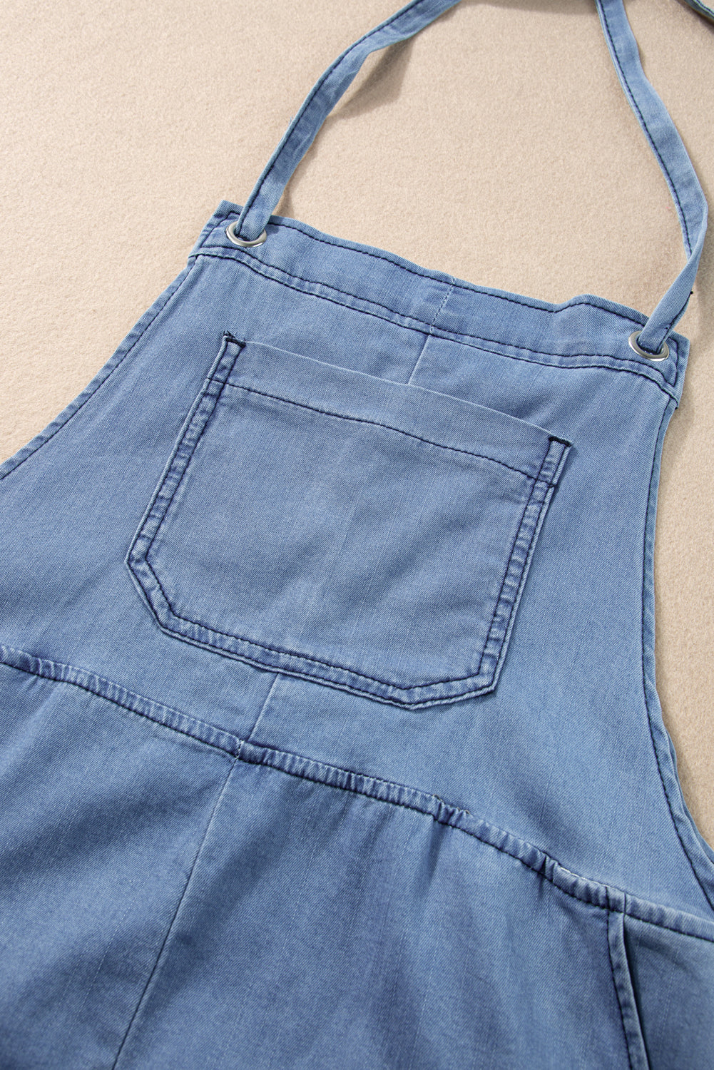 Grommet Tie Straps Casual Blue Denim Romper