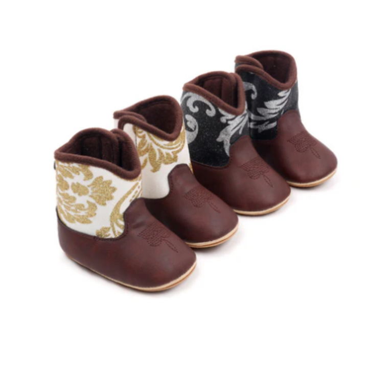 Sparkly Infant Girls Western Boots With Velcro Closure 6-12 Months