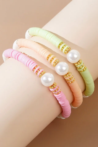 Pastel 3 Piece Stacking Stretch Bracelet Set with Faux Pearls