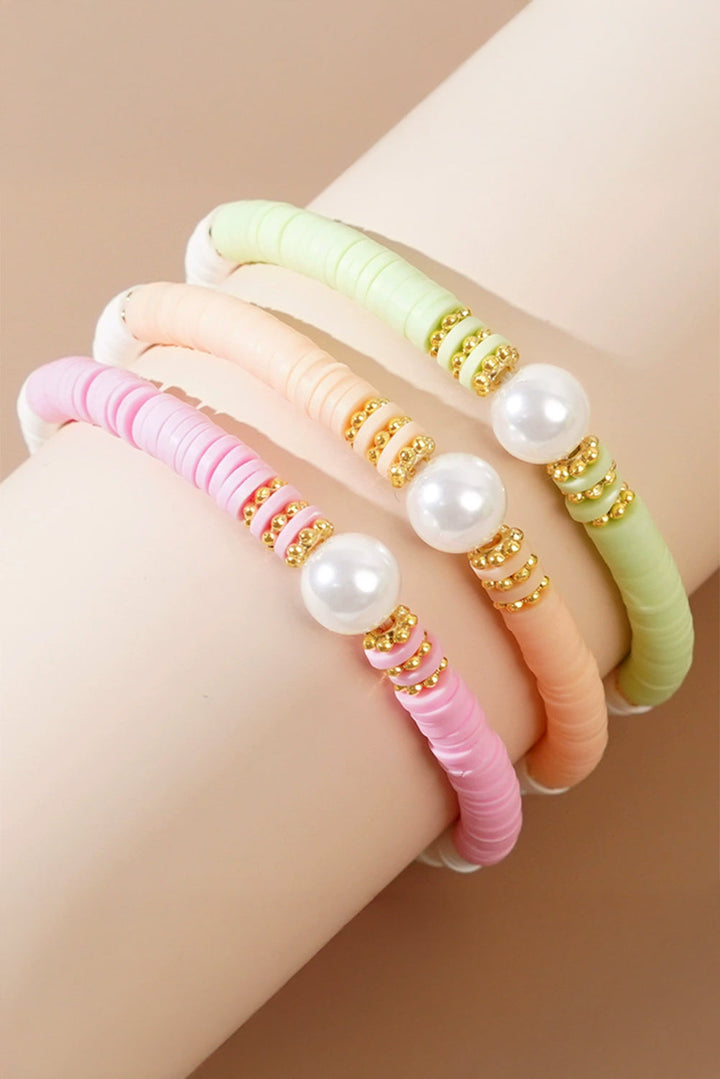 Pastel 3 Piece Stacking Stretch Bracelet Set with Faux Pearls