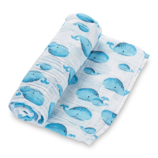 LollyBanks Whale Print Muslin Swaddle Blanket