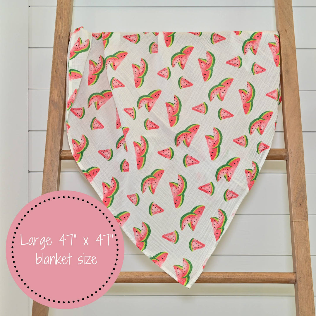 One In A Melon -Watermelon Muslin Swaddle Baby Blanket