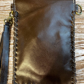 Upcycled Tooled Cowhide Phone Crossbody Bag – Brown