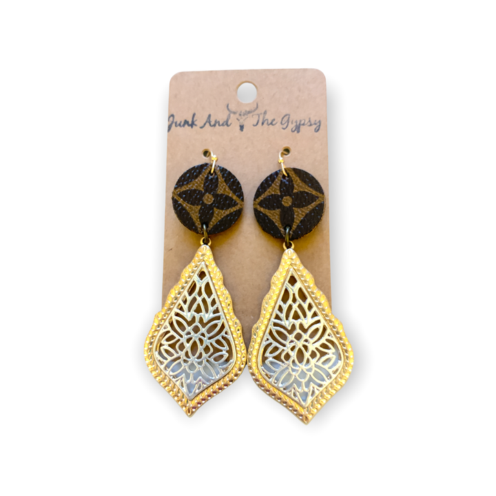 LV Leather Logo Pendant Earrings