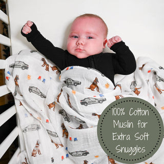 LollyBanks Policeman Muslin Swaddle Blanket