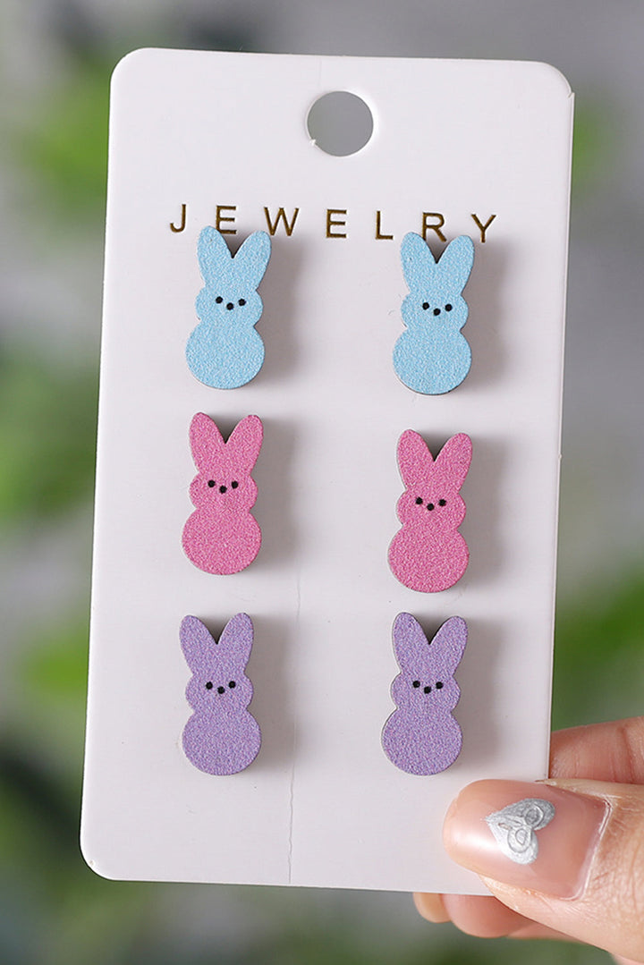 Easter Bunny Pastel Wooden Earrings-3 Sets