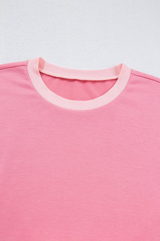 Rose Blossom Half Sleeve Raw Seam High Low Side Split Top
