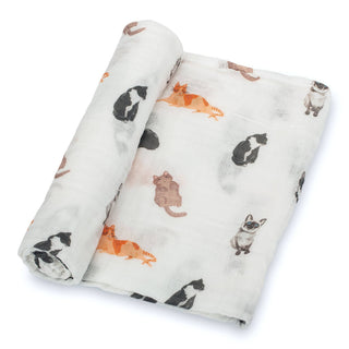 LollyBanks Here Kitty Kitty Muslin Swaddle Blanket