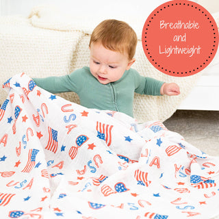 LollyBanks USA Print Muslin Swaddle Blanket