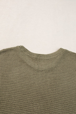 Olive Green Waffle Knit Short Set With Fringe Trim 2 Piece