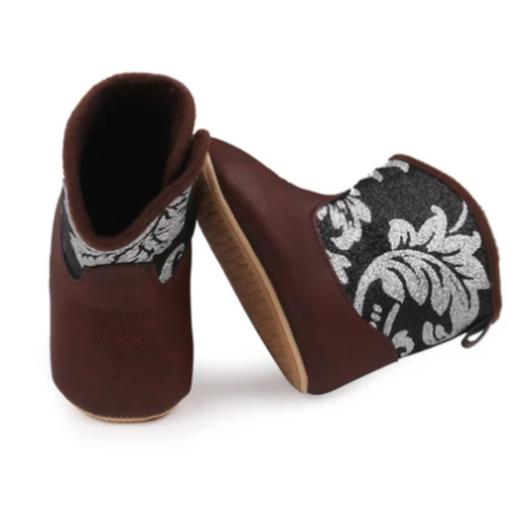 Sparkly Infant Girls Western Boots With Velcro Closure 6-12 Months