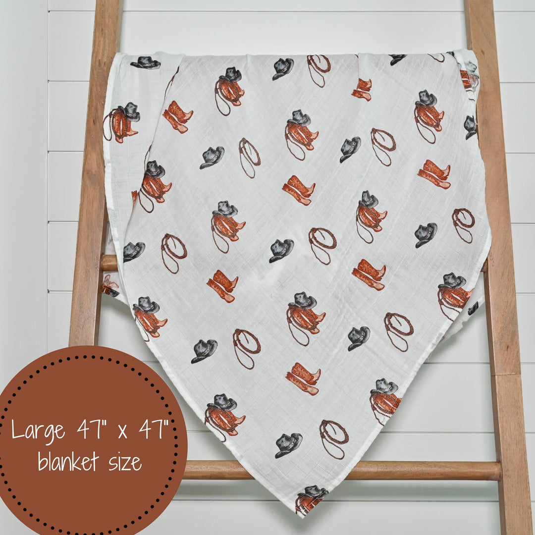 Life Is Better In Boots Western Muslin Swaddle Baby Blanket