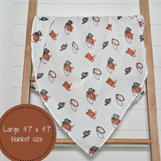 LollyBanks Life Is Better in Boots Muslin Swaddle Blanket