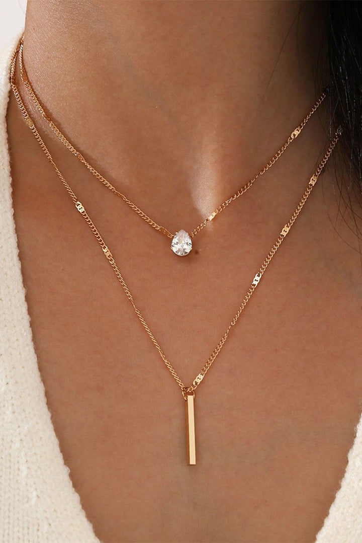 Gold Plated Layered Rhinestone Pendant Necklace