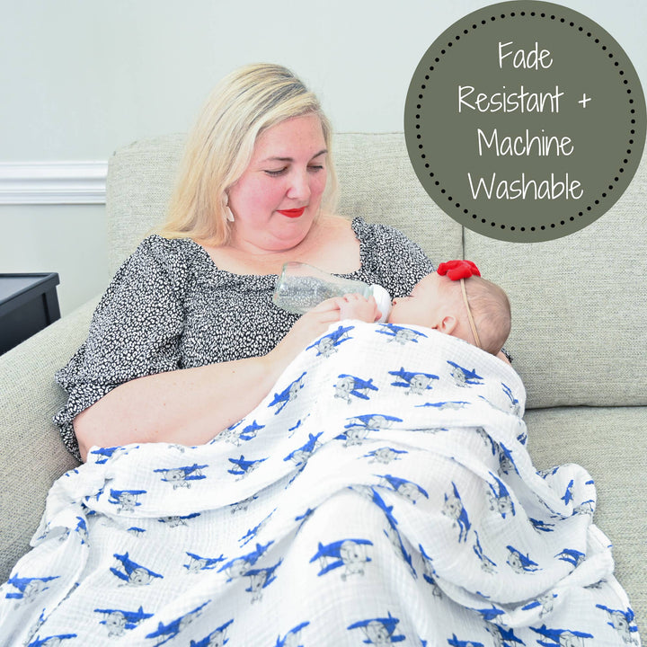 Up and Away Airplane Muslin Swaddle Baby Blanket