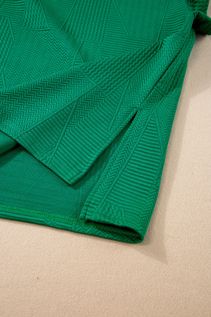 Emerald Green Textured Ruffle Sleeve Top and Drawstring Shorts