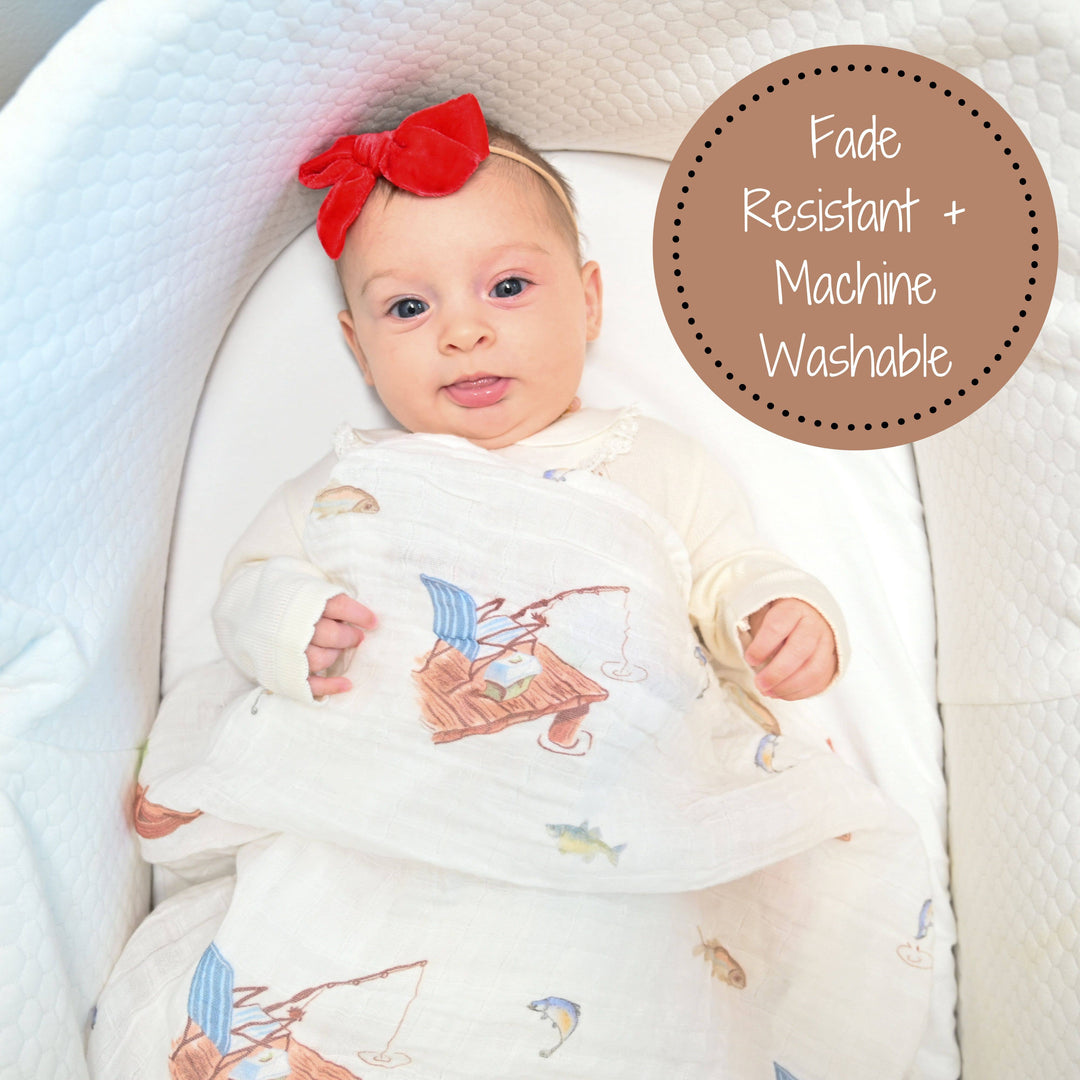 Gone Fishing Muslin Cotton Swaddle Baby Blanket