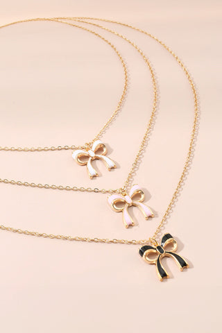 Triple Layered Gold Tone Bow Necklace