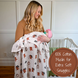 LollyBanks Life Is Better in Boots Muslin Swaddle Blanket