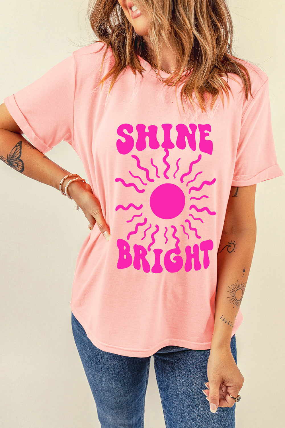 Peach SHINE BRIGHT Sunshine Graphic Casual Tee