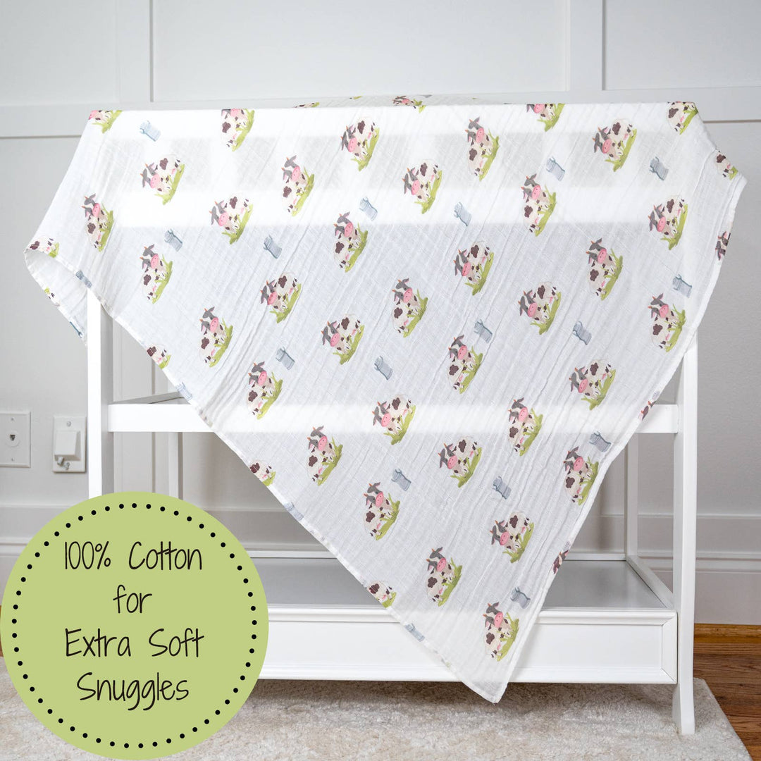 Moo Cow Farm Theme Muslin Swaddle Baby Blanket