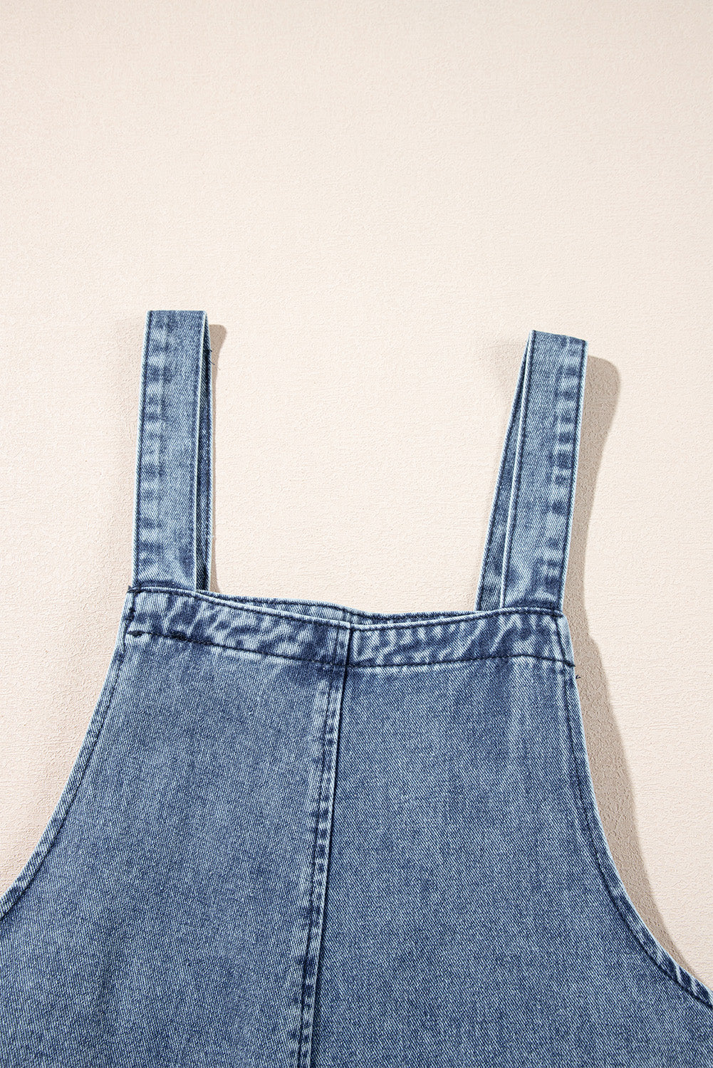 Blue Stone Washed Distressed Bib Pocket Wide Leg Denim Overall Tie Straps