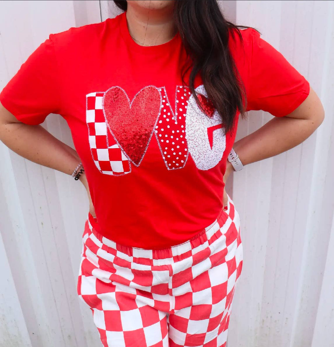 Valentine's Day ▪️Embroidered and Sequined ▪️ Love Applique Red T-Shirt