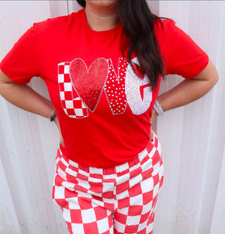 Valentine's Day ▪️Embroidered and Sequined ▪️ Love Applique Red T-Shirt