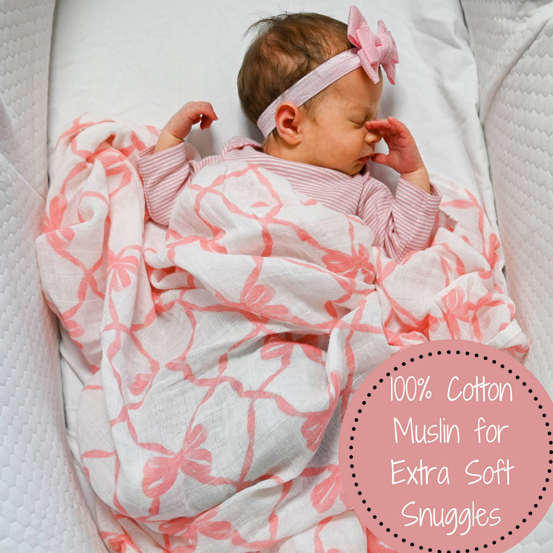 Beautiful Bows MuslinSwaddle Baby Blanket